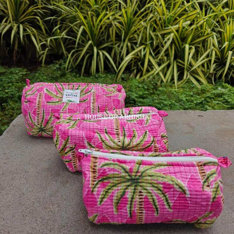 Palm Grove Quilted Utility Pouches - Set of 3