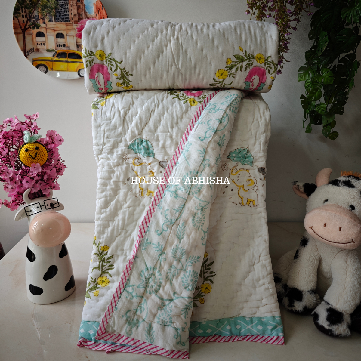 Tiny Rabbit Wonders Handblock Printed Mulmul Kids Quilt