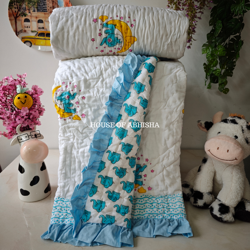 Wonderland Handblock Printed Mulmul Kids Quilt
