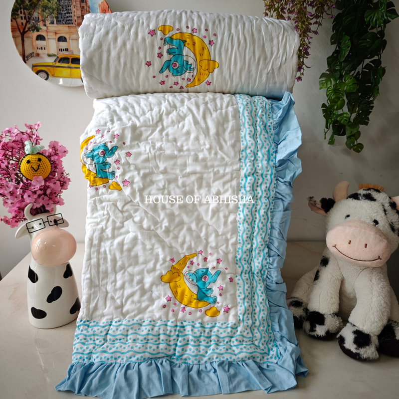 Wonderland Handblock Printed Mulmul Kids Quilt