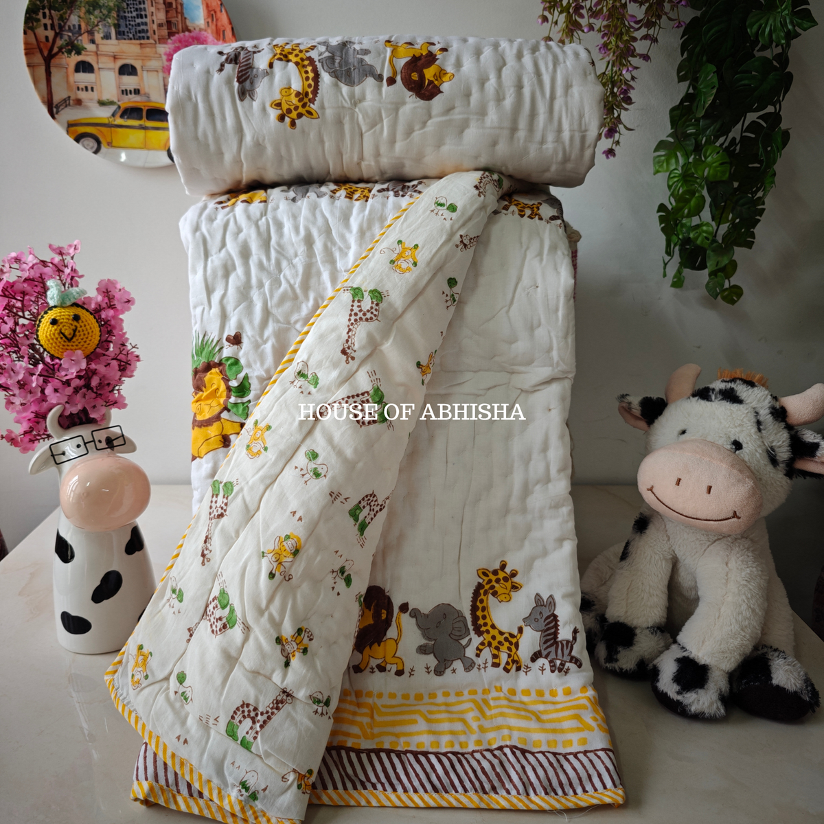 Forest Folk Handblock Printed Mulmul Kids Quilt
