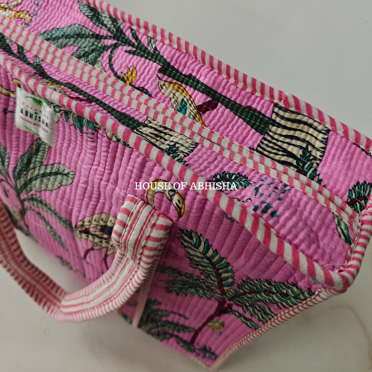 Pink Jungle Quilted Cotton Tote Bag