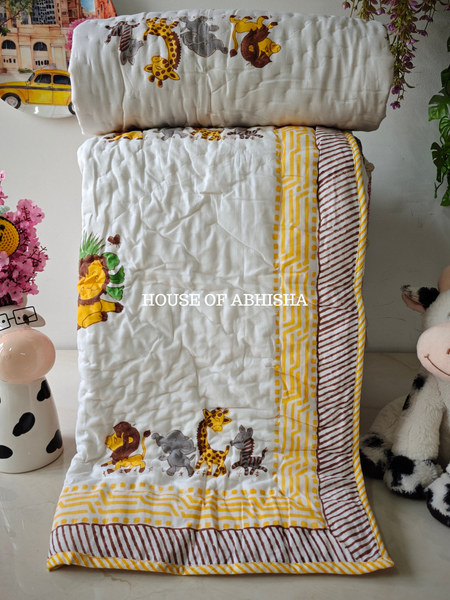 Forest Folk Handblock Printed Mulmul Kids Quilt