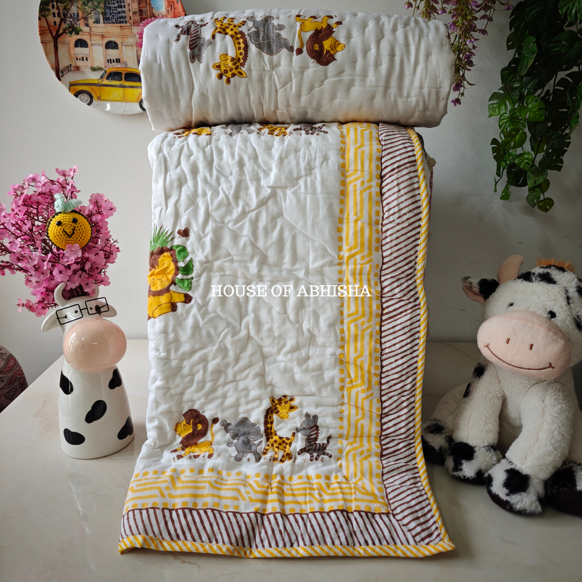 Forest Folk Handblock Printed Mulmul Kids Quilt