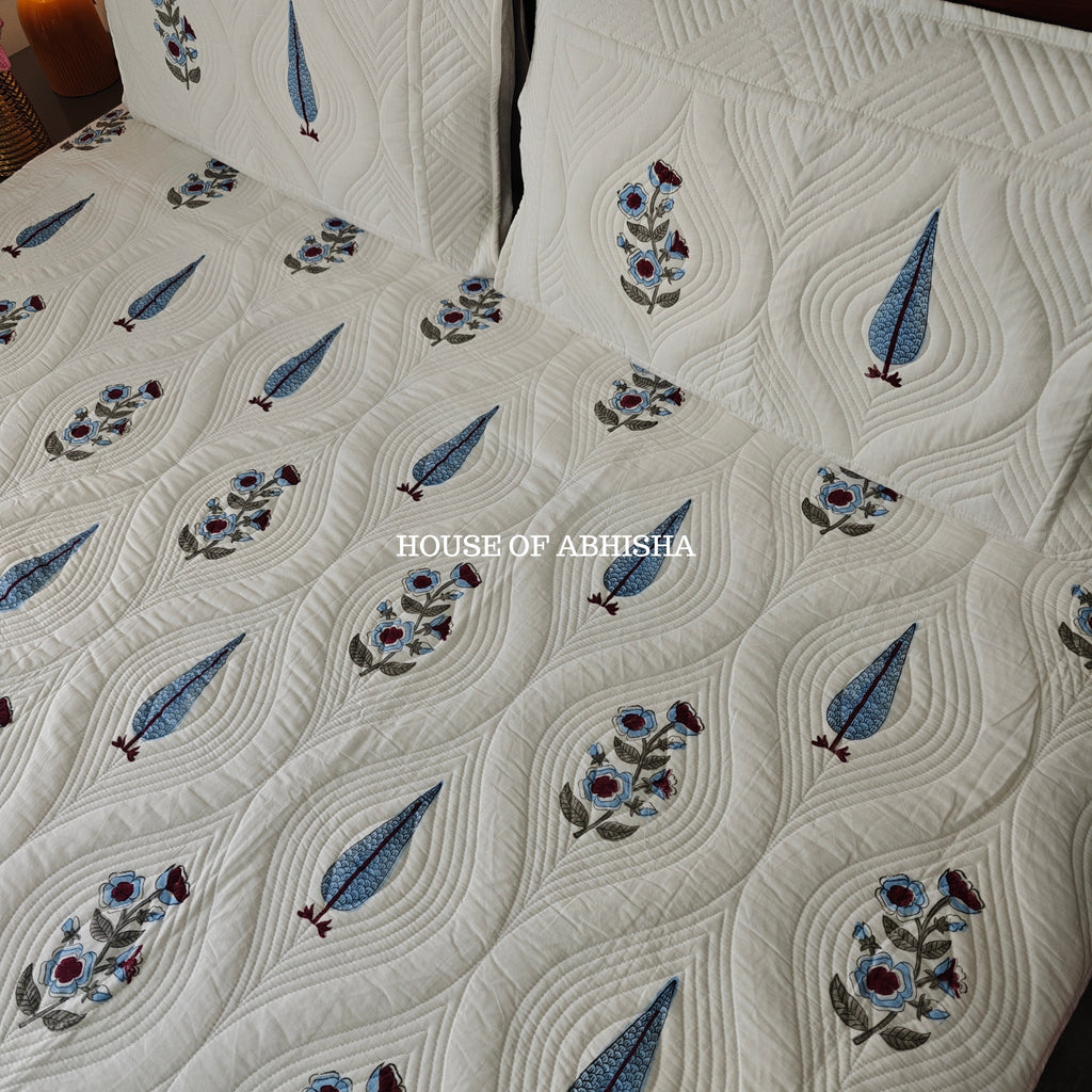 Tropical Blue Royal Embossed Quilted Bedcover