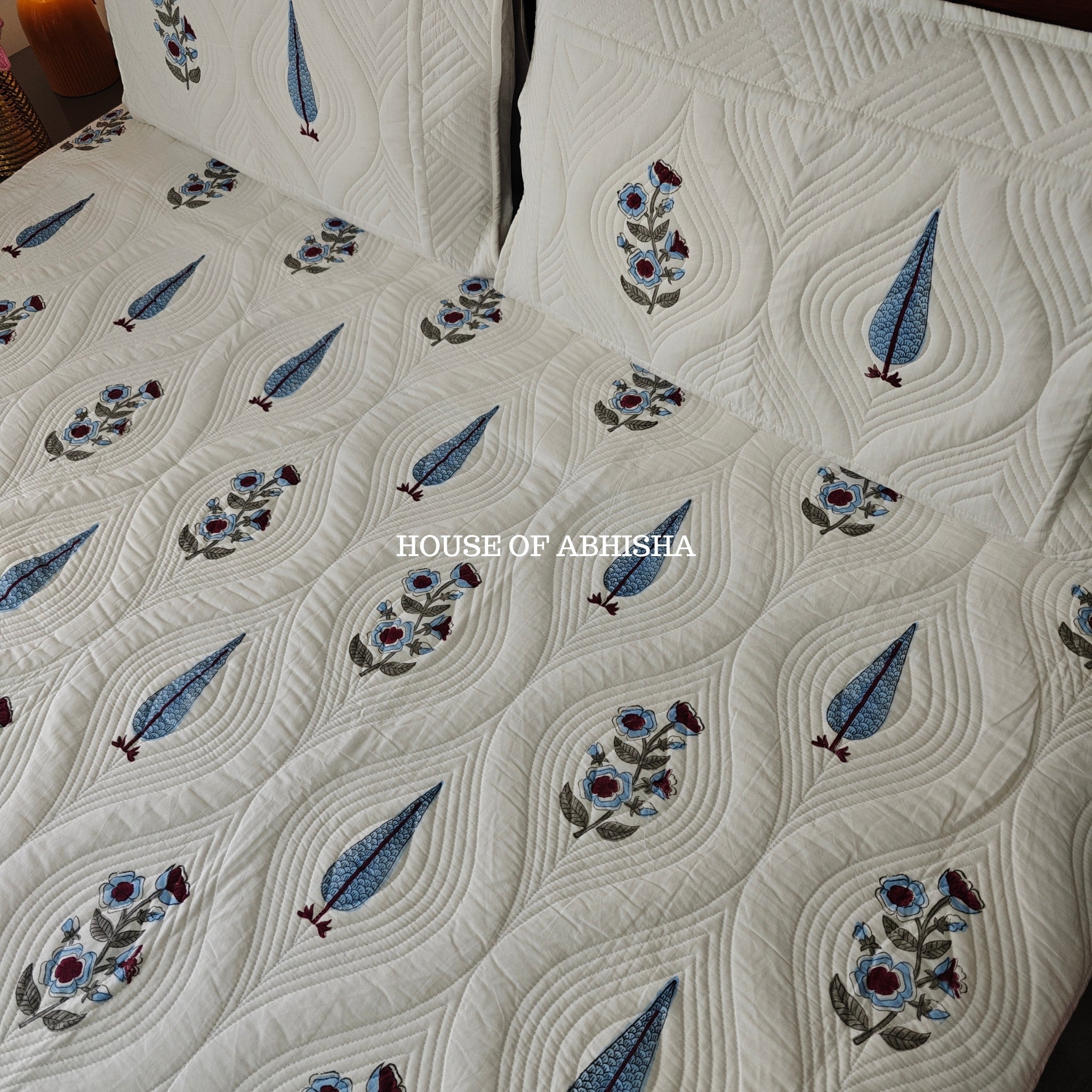 Tropical Blue Royal Embossed Quilted Bedcover