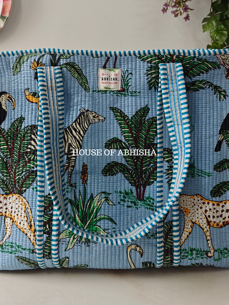 Blue Jungle Quilted Cotton Tote Bag
