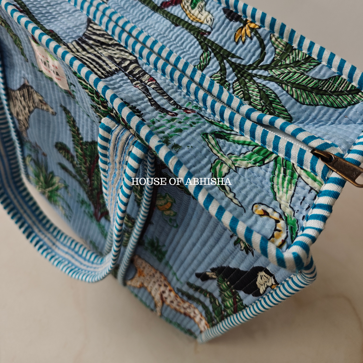 Blue Jungle Quilted Cotton Tote Bag