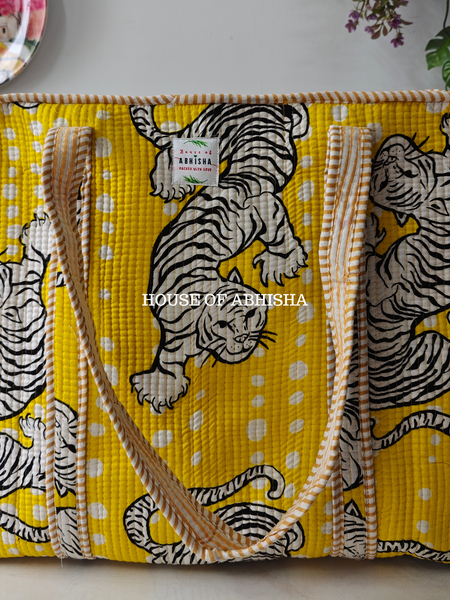 Yellow Tiger Quilted Cotton Tote Bag