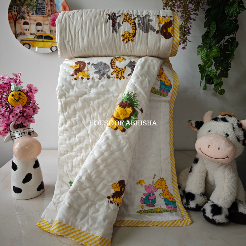Woodland Wishes Handblock Printed Mulmul Kids Quilt
