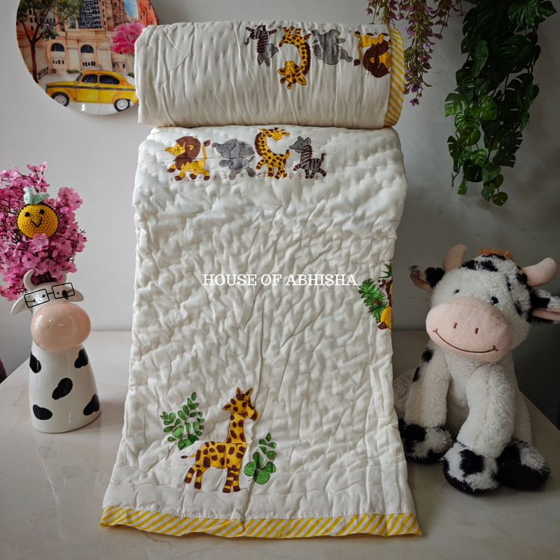Woodland Wishes Handblock Printed Mulmul Kids Quilt