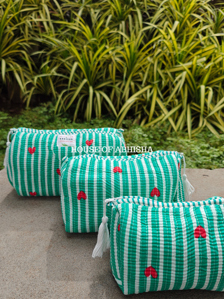 Striped Heart Quilted Utility Pouches - Set of 3