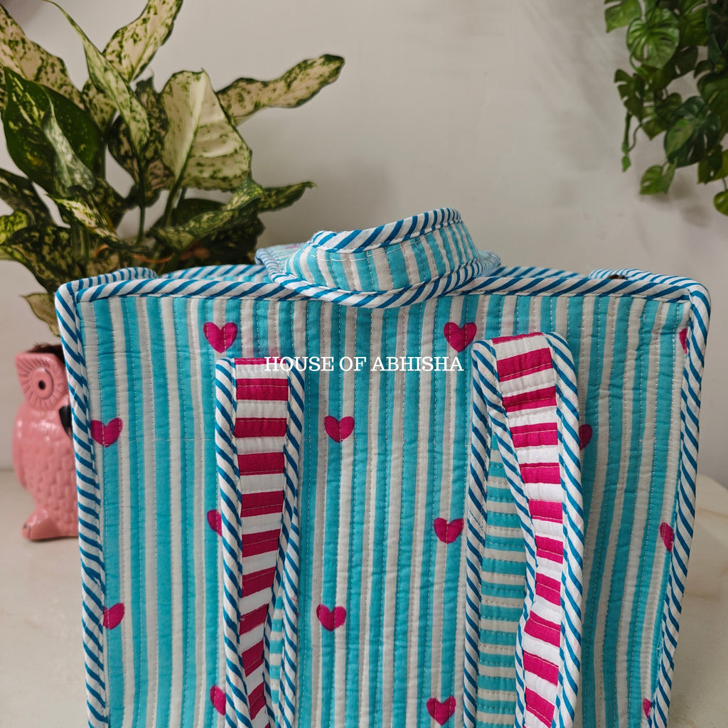 Lil Hearts Mini Quilted Cotton Tote Bag