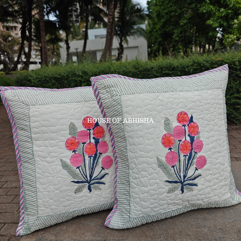 Royal Bouquet Quilted Cushion Covers — Set of 2