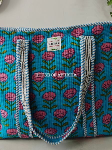 Blue Tulip Quilted Cotton Tote Bag