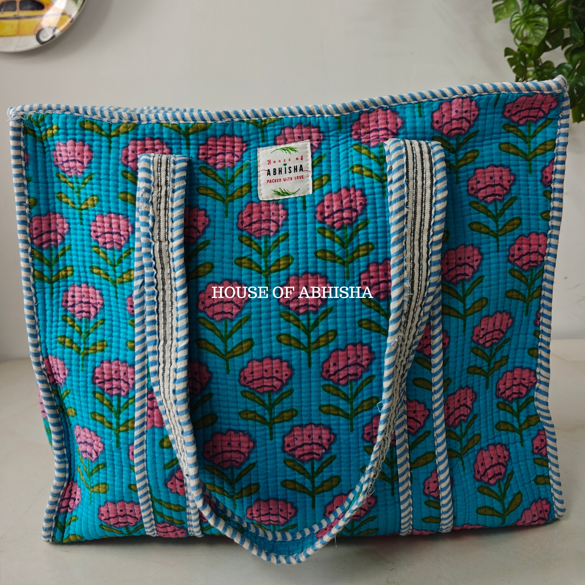 Blue Tulip Quilted Cotton Tote Bag