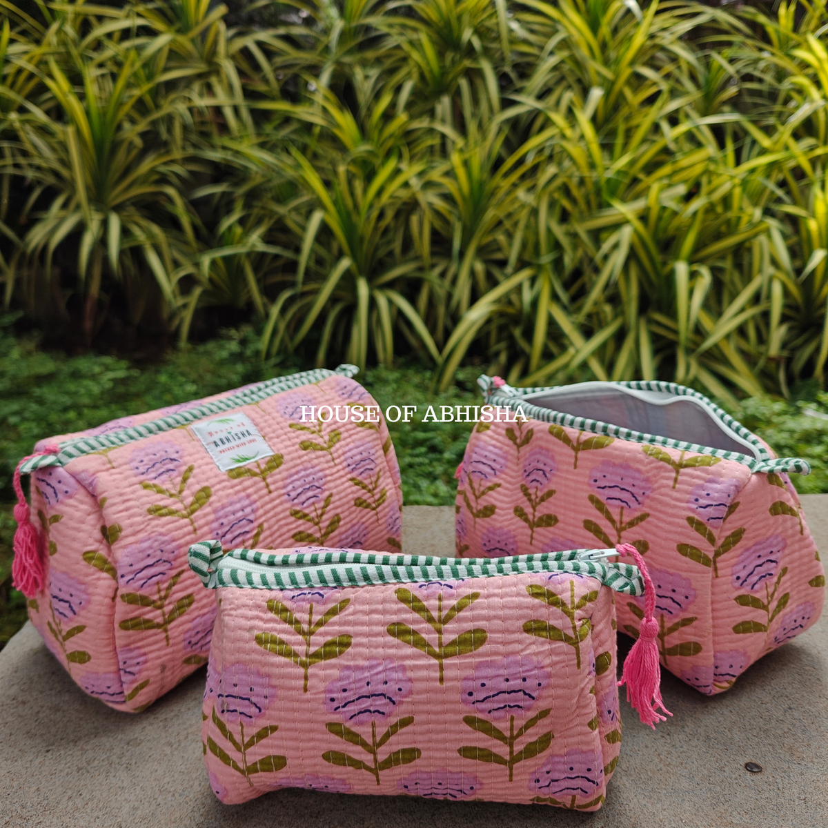Rangoli Tulip Quilted Utility Pouches - Set of 3
