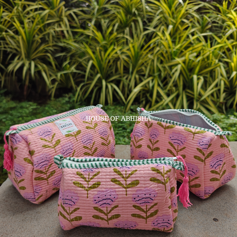 Rangoli Tulip Quilted Utility Pouches - Set of 3