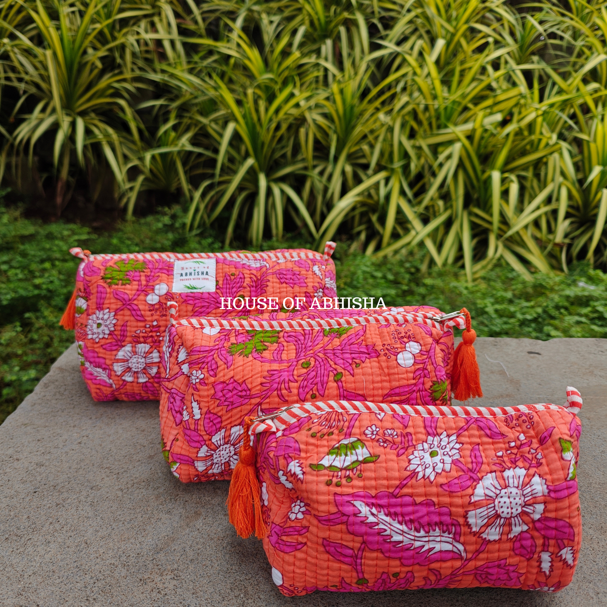 Phoolwari Quilted Utility Pouches - Set of 3