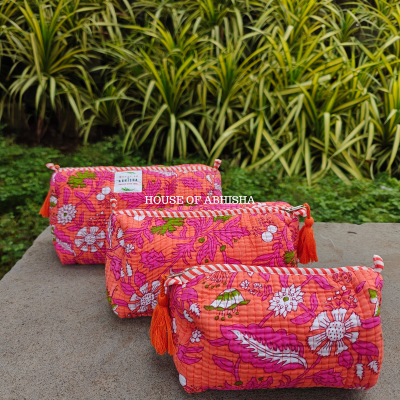 Phoolwari Quilted Utility Pouches - Set of 3