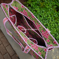 Fern & Petal Handblock Printed Cotton Tote Bag with Laptop Compartment