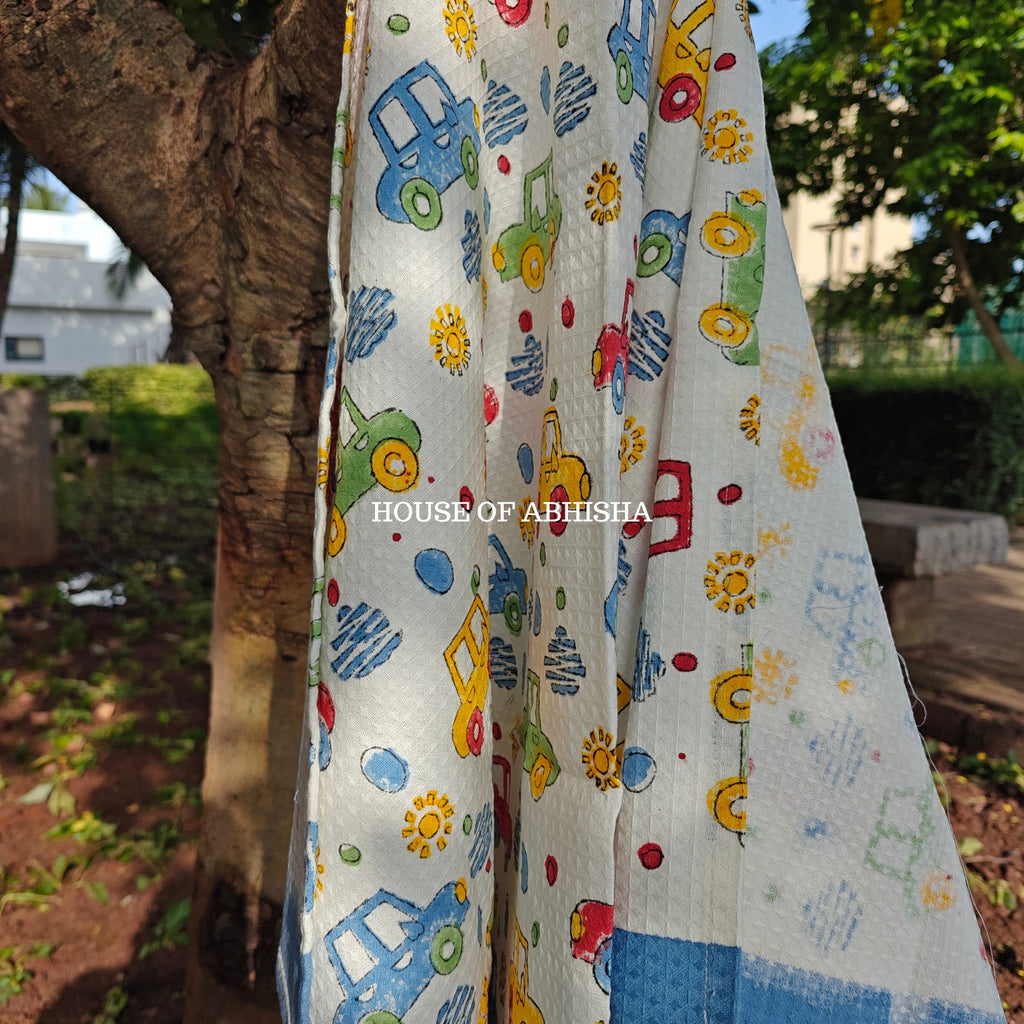 Cars Handblock Waffle Cotton Towel