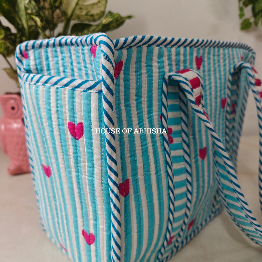 Lil Hearts Mini Quilted Cotton Tote Bag