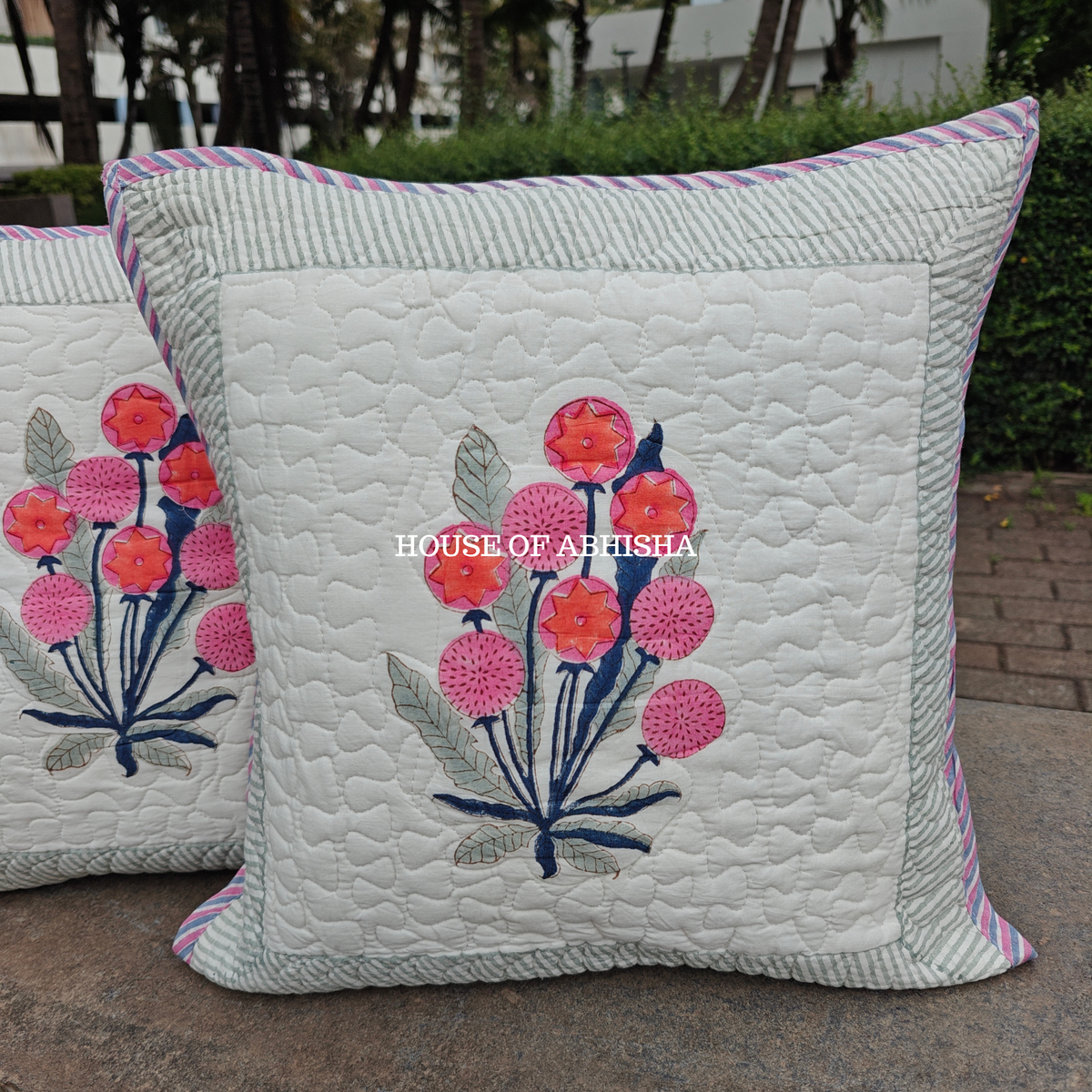 Royal Bouquet Quilted Cushion Covers — Set of 2