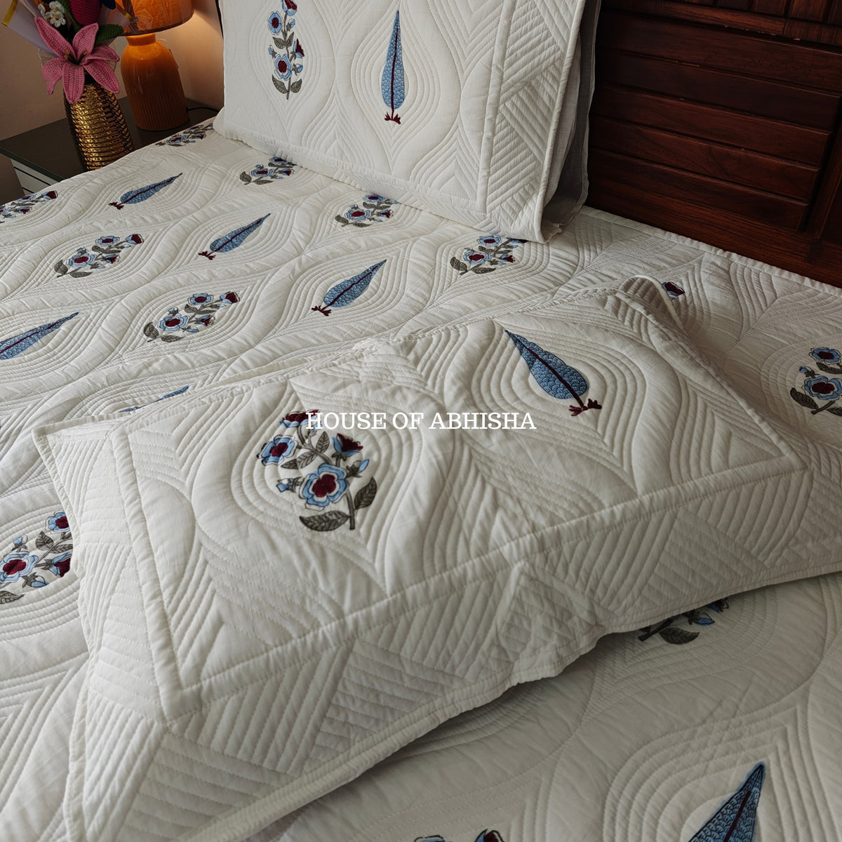 Tropical Blue Royal Embossed Quilted Bedcover