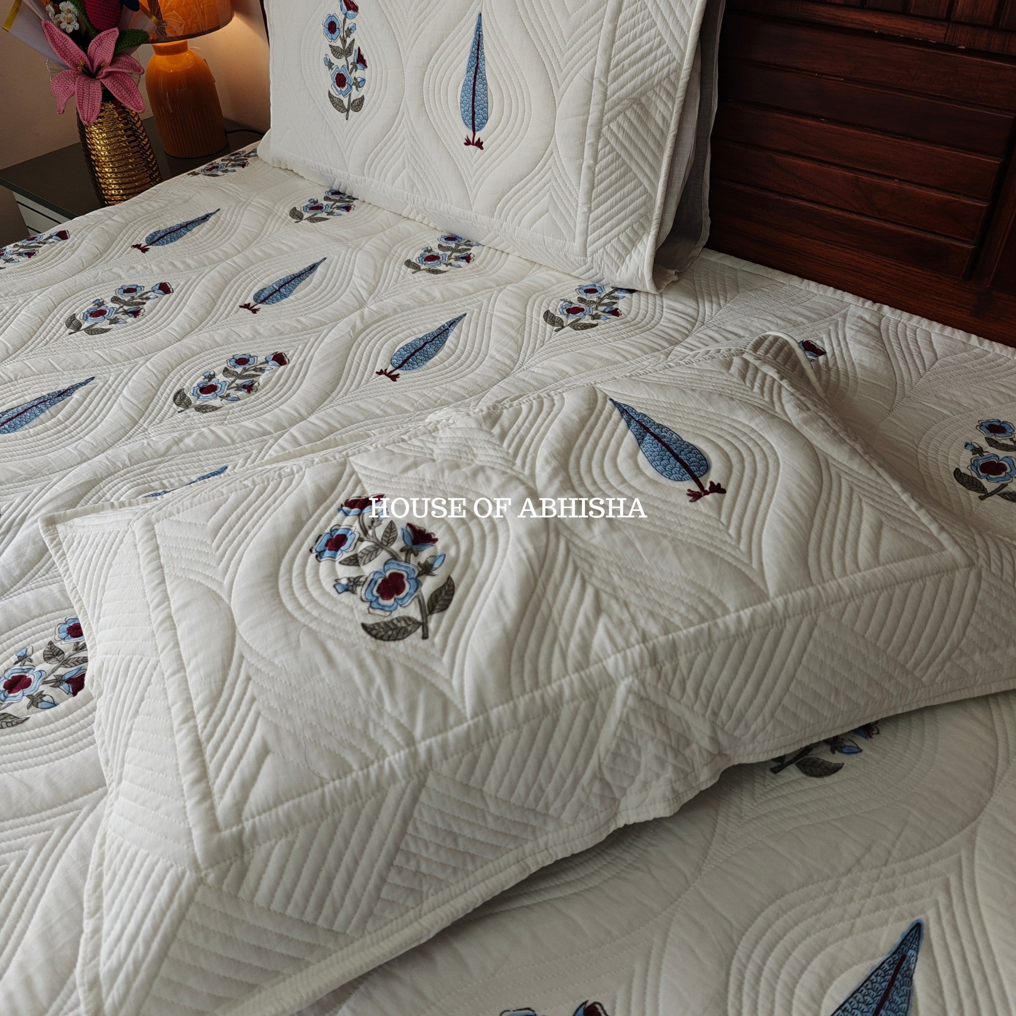 Tropical Blue Royal Embossed Quilted Bedcover