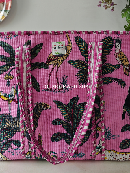 Jungle Bloom Quilted Cotton Tote Bag