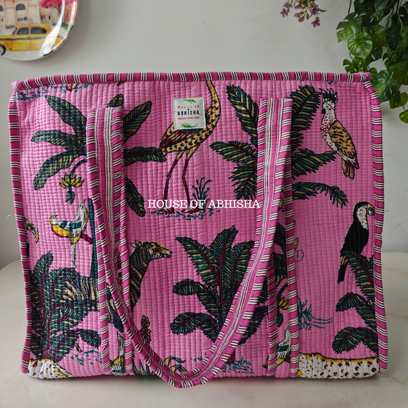 Jungle Bloom Quilted Cotton Tote Bag