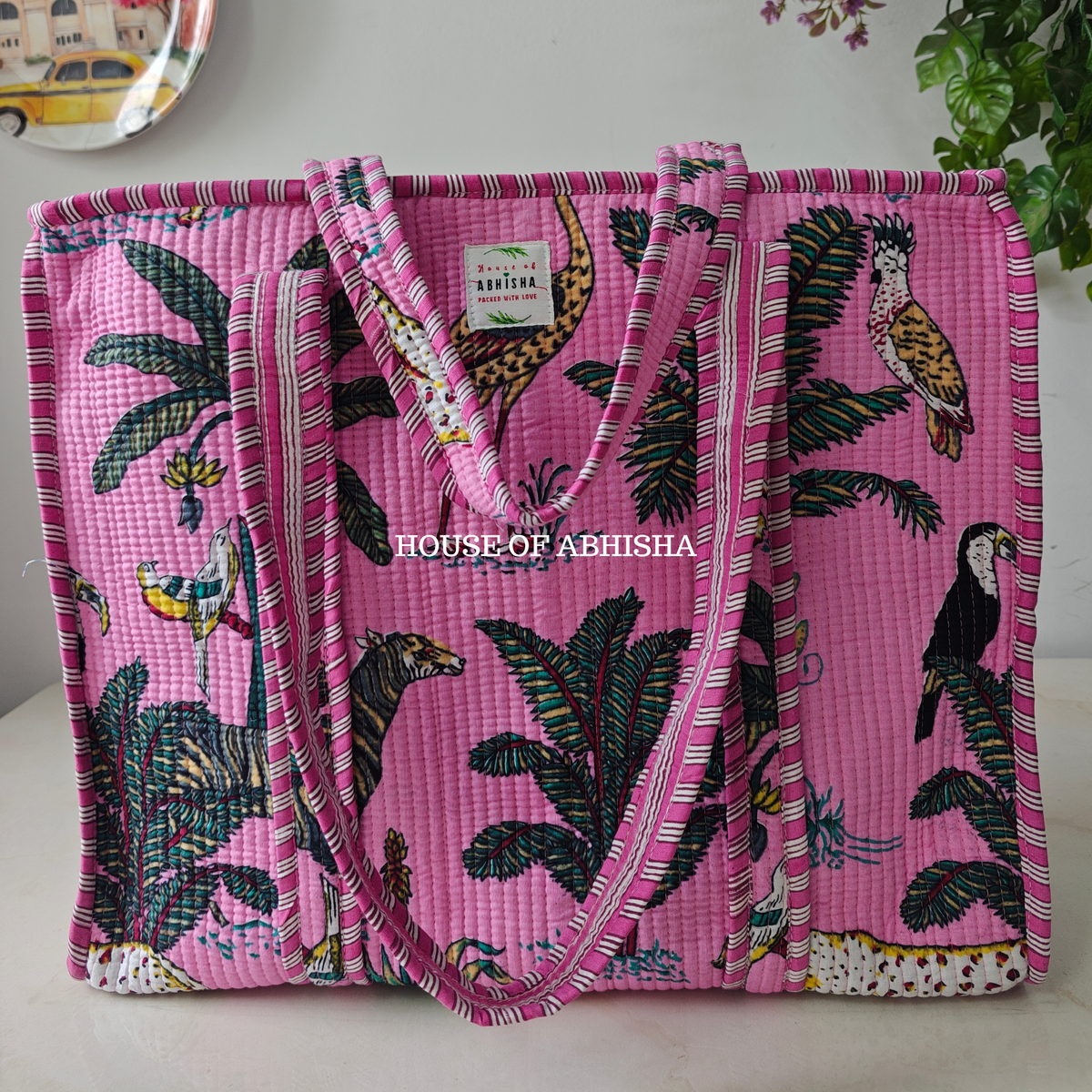 Jungle Bloom Quilted Cotton Tote Bag