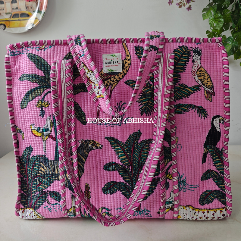 Jungle Bloom Quilted Cotton Tote Bag