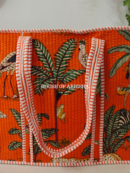 Orange Jungle Quilted Cotton Tote Bag