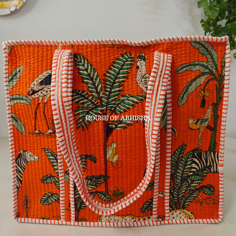 Orange Jungle Quilted Cotton Tote Bag
