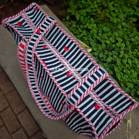 Striped Hearts Handblock Printed Cotton Tote Bag with Laptop Compartment