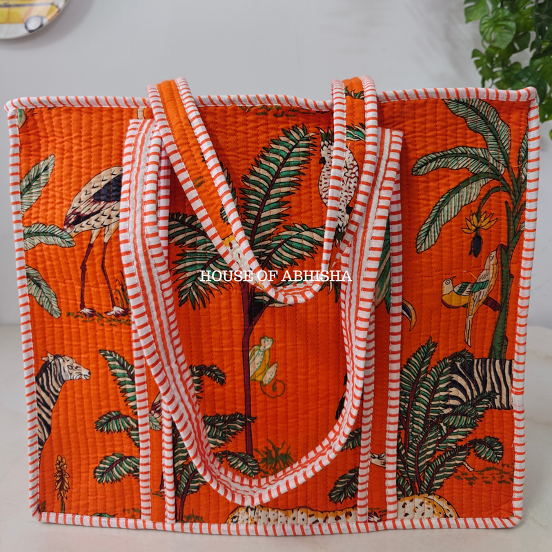 Orange Jungle Quilted Cotton Tote Bag