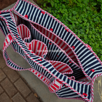 Striped Hearts Handblock Printed Cotton Tote Bag with Laptop Compartment