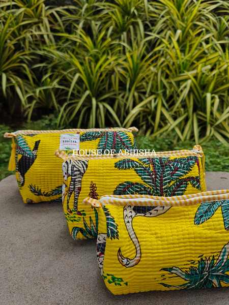 Jungle Mela Quilted Utility Pouches - Set of 3