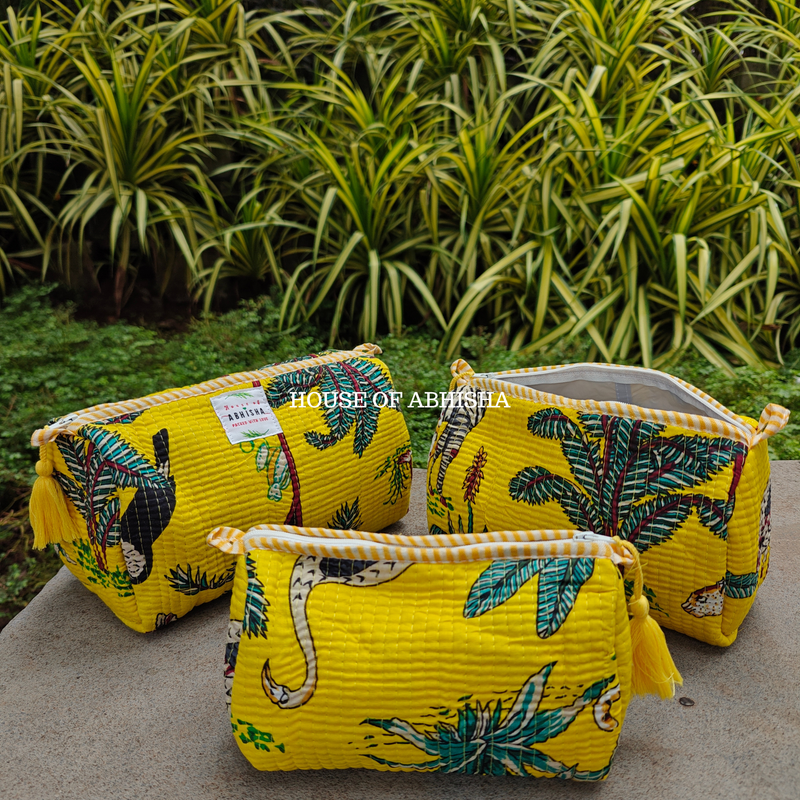 Jungle Mela Quilted Utility Pouches - Set of 3