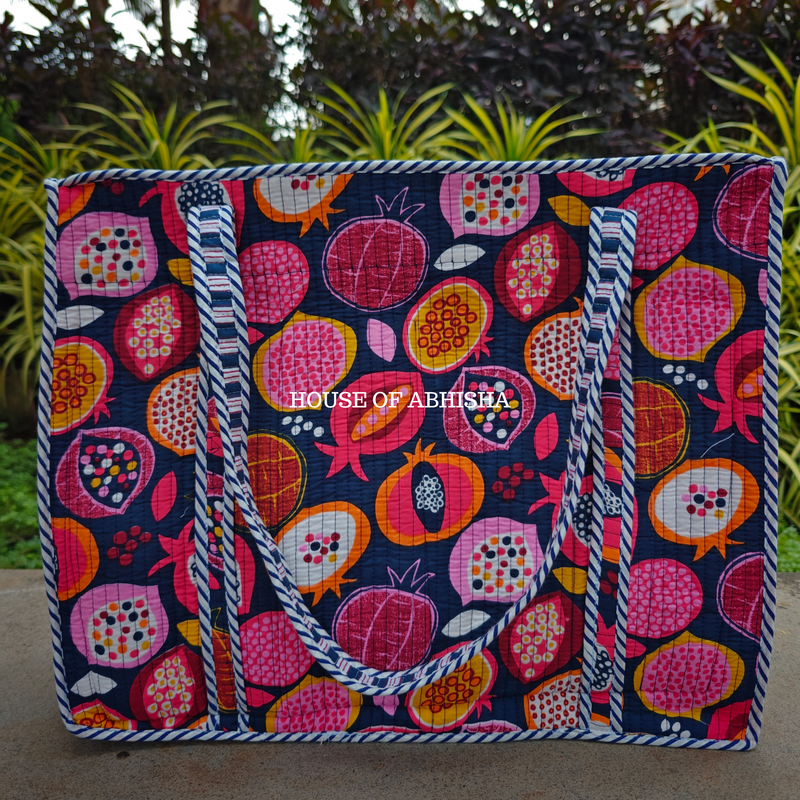 The Musk Handblock Printed Cotton Tote Bag with Laptop Compartment