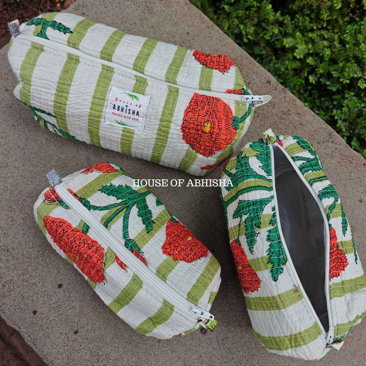 Madhavi Trio Quilted Utility Pouches - Set of 3