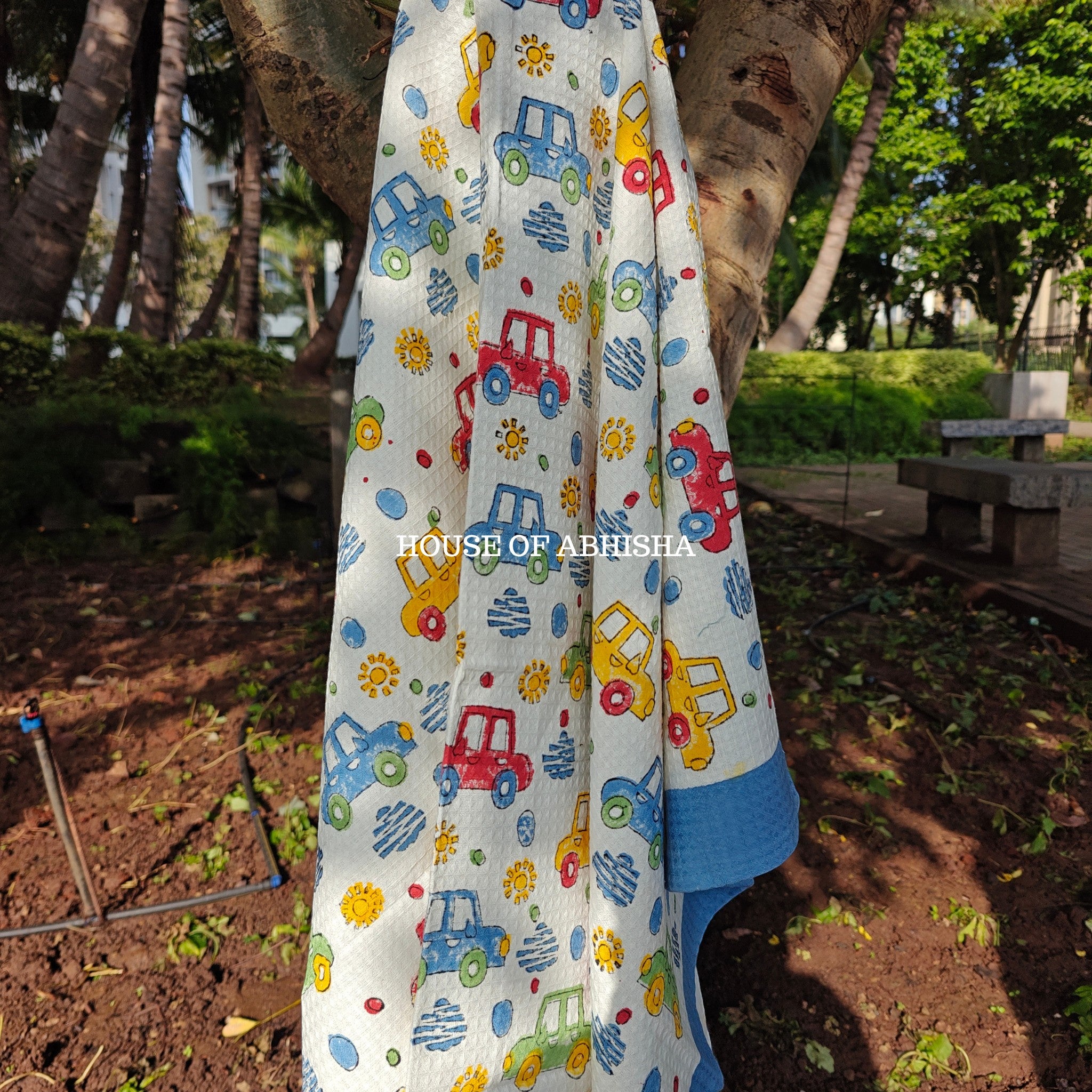 Cars Handblock Waffle Cotton Towel