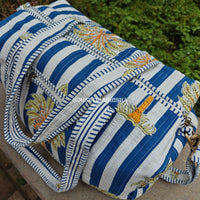 Block Printed Quilted Royal Palm Duffle Bag