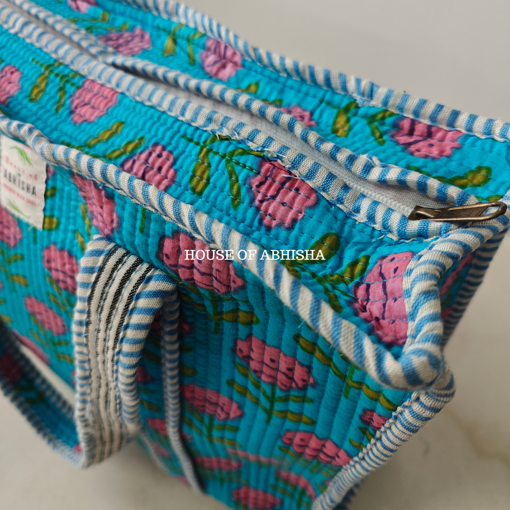 Blue Tulip Quilted Cotton Tote Bag