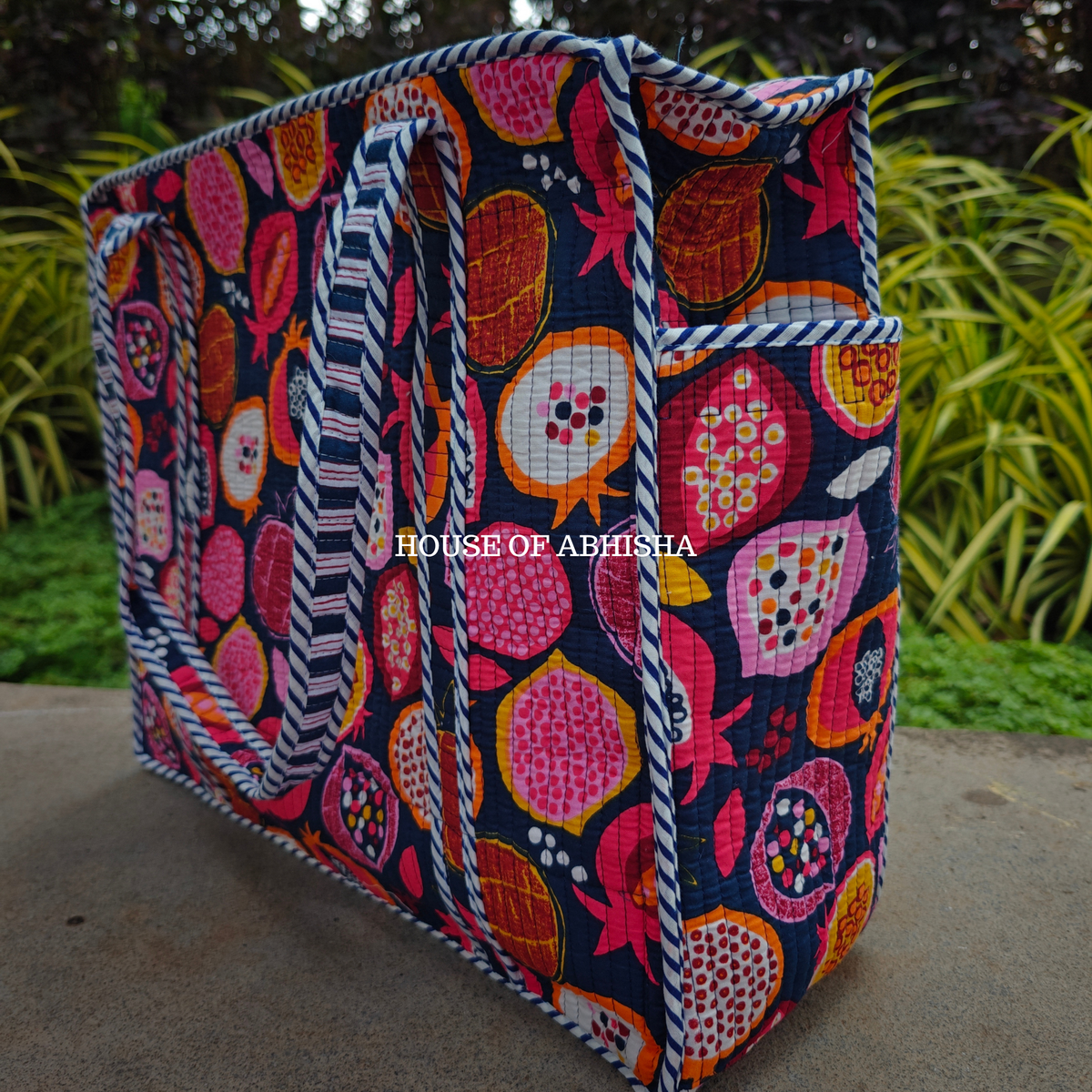 The Musk Handblock Printed Cotton Tote Bag with Laptop Compartment