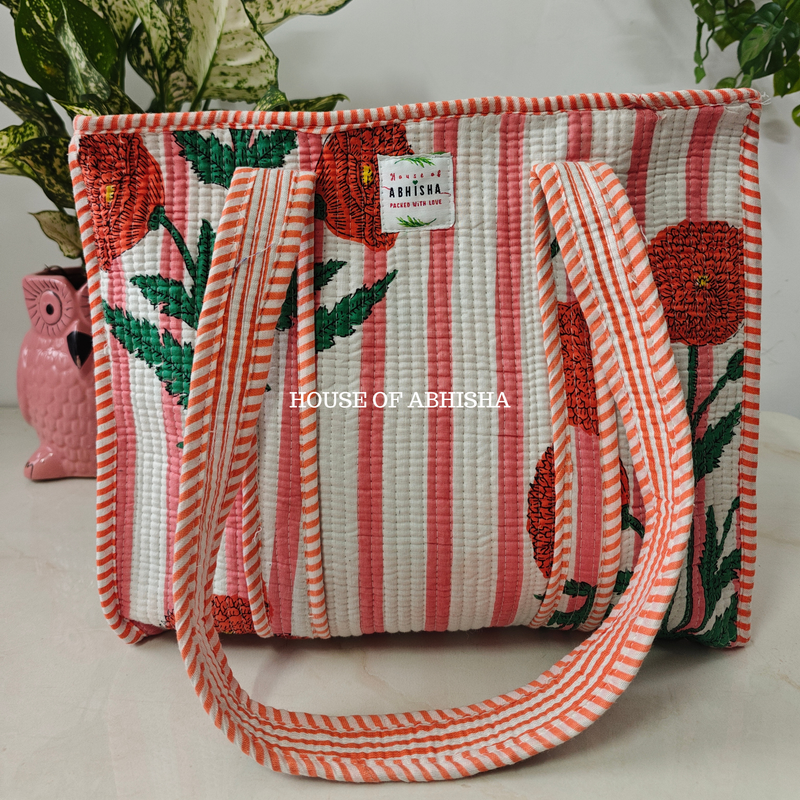 Orange Musk Quilted Cotton Tote Bag