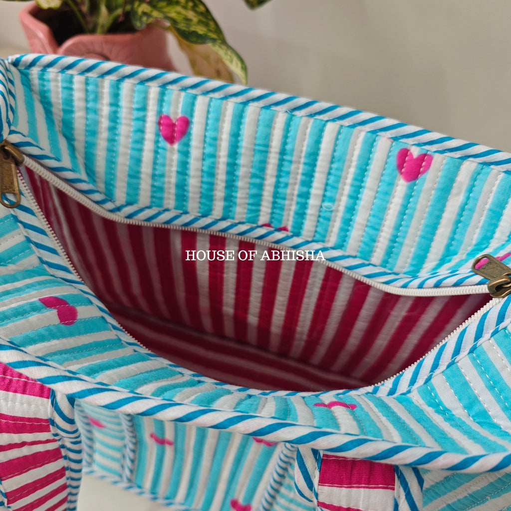 Lil Hearts Mini Quilted Cotton Tote Bag