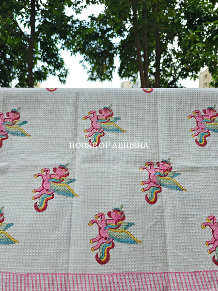 Flying Unicorn Handblock Waffle Cotton Towel